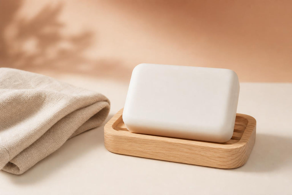 Onyx Radiance Brightening Bar on a wooden soap dish